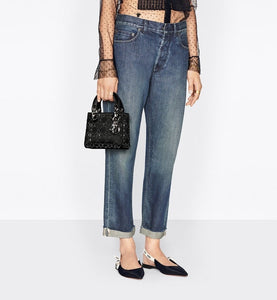 Mini Lady Dior Bag • Black Strass Cannage Satin