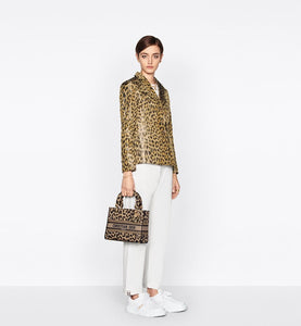 Medium Lady D-Lite Bag • Beige Multicolor Mizza Embroidery