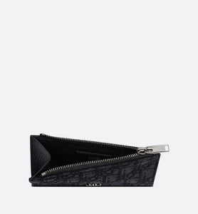 Zipped Card Holder • Black Dior Oblique Jacquard and Grained Calfskin