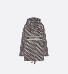Hooded Anorak • Blue and Ecru Technical Taffeta Jacquard with Dior Oblique Motif