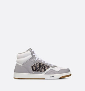 B27 High-Top Sneaker • Gray and White Smooth Calfskin with Beige and Black Dior Oblique Jacquard