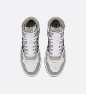 B27 High-Top Sneaker • Gray and White Smooth Calfskin with Beige and Black Dior Oblique Jacquard