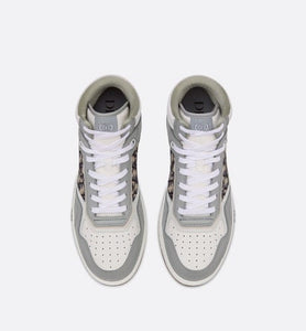 B27 High-Top Sneaker • Gray and White Smooth Calfskin with Beige and Black Dior Oblique Jacquard