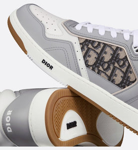B27 High-Top Sneaker • Gray and White Smooth Calfskin with Beige and Black Dior Oblique Jacquard