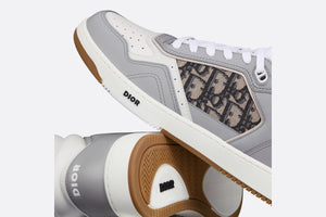 B27 High-Top Sneaker • Gray and White Smooth Calfskin with Beige and Black Dior Oblique Jacquard