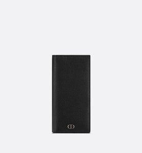 Vertical Long Wallet • Black Grained Calfskin with 'CD Icon' Signature