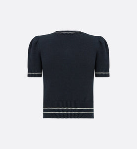 'CHRISTIAN DIOR' Short-Sleeved Sweater • Navy Blue Cashmere and Wool Knit