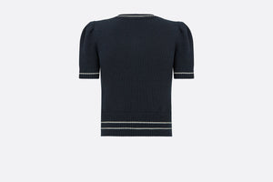 'CHRISTIAN DIOR' Short-Sleeved Sweater • Navy Blue Cashmere and Wool Knit