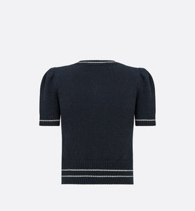 'CHRISTIAN DIOR' Short-Sleeved Sweater • Navy Blue Cashmere and Wool Knit