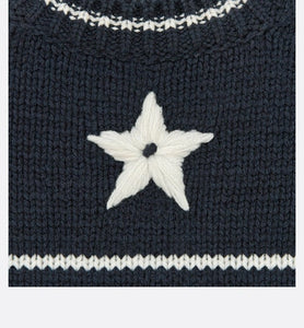 'CHRISTIAN DIOR' Short-Sleeved Sweater • Navy Blue Cashmere and Wool Knit