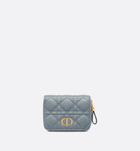 Dior Caro Compact Zipped Wallet • Cloud Blue Supple Cannage Calfskin