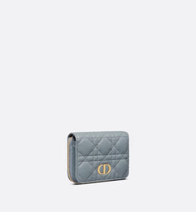 Dior Caro Compact Zipped Wallet • Cloud Blue Supple Cannage Calfskin