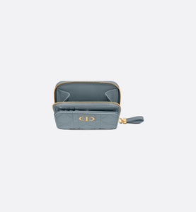 Dior Caro Compact Zipped Wallet • Cloud Blue Supple Cannage Calfskin