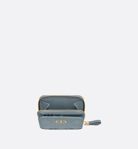 Dior Caro Compact Zipped Wallet • Cloud Blue Supple Cannage Calfskin