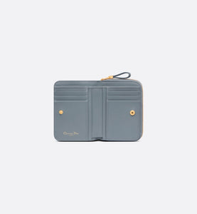 Dior Caro Compact Zipped Wallet • Cloud Blue Supple Cannage Calfskin