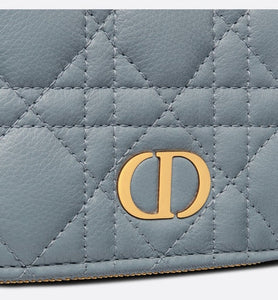 Dior Caro Compact Zipped Wallet • Cloud Blue Supple Cannage Calfskin