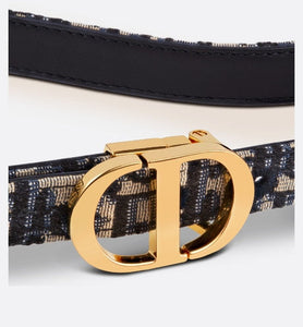 30 Montaigne Reversible Belt • Blue Smooth Calfskin and Dior Oblique Jacquard, 20 MM