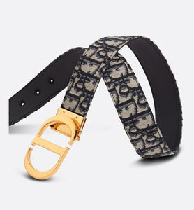 30 Montaigne Reversible Belt • Blue Smooth Calfskin and Dior Oblique Jacquard, 20 MM