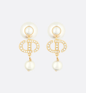Dior Tribales Earrings • Gold-Finish Metal with White Resin Pearls and White Crystals