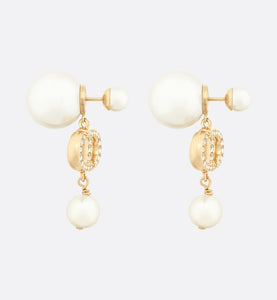 Dior Tribales Earrings • Gold-Finish Metal with White Resin Pearls and White Crystals
