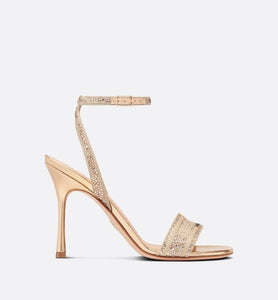 Dway Heeled Sandal • Gold-Tone Cotton Embroidered with Metallic Thread and Strass