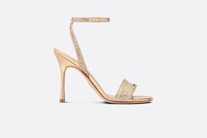 Dway Heeled Sandal • Gold-Tone Cotton Embroidered with Metallic Thread and Strass