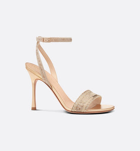 Dway Heeled Sandal • Gold-Tone Cotton Embroidered with Metallic Thread and Strass