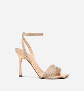 Dway Heeled Sandal • Gold-Tone Cotton Embroidered with Metallic Thread and Strass