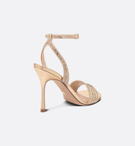 Dway Heeled Sandal • Gold-Tone Cotton Embroidered with Metallic Thread and Strass