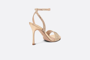 Dway Heeled Sandal • Gold-Tone Cotton Embroidered with Metallic Thread and Strass