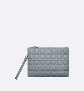 Large Dior Caro Daily Pouch • Cloud Blue Supple Cannage Calfskin