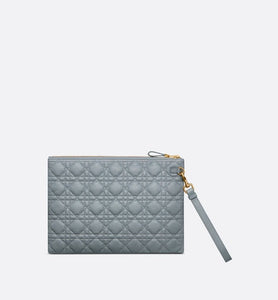 Large Dior Caro Daily Pouch • Cloud Blue Supple Cannage Calfskin