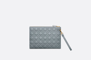 Large Dior Caro Daily Pouch • Cloud Blue Supple Cannage Calfskin