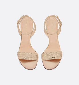 Dway Heeled Sandal • Gold-Tone Cotton Embroidered with Metallic Thread and Strass