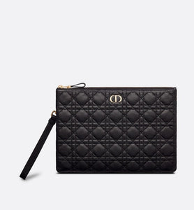 Large Dior Caro Daily Pouch • Black Supple Cannage Calfskin