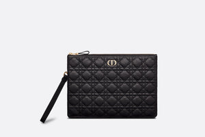 Large Dior Caro Daily Pouch • Black Supple Cannage Calfskin