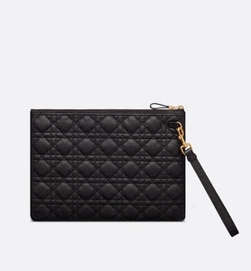 Large Dior Caro Daily Pouch • Black Supple Cannage Calfskin