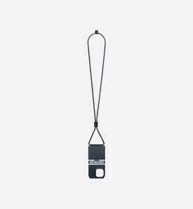 Dior Vibe Cover for iPhone 13 Pro with Cord • Blue Calfskin