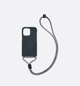 Dior Vibe Cover for iPhone 13 Pro with Cord • Blue Calfskin
