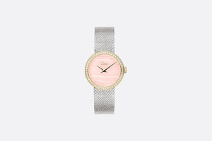La D de Dior Satine • Ø 25 mm, Steel, Yellow Gold, Aragonite and Diamonds