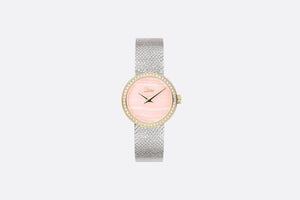 La D de Dior Satine • Ø 25 mm, Steel, Yellow Gold, Aragonite and Diamonds