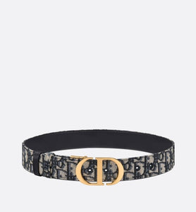30 Montaigne Reversible Belt • Blue Smooth Calfskin and Dior Oblique Jacquard, 35 MM