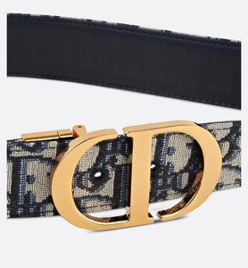 30 Montaigne Reversible Belt • Blue Smooth Calfskin and Dior Oblique Jacquard, 35 MM