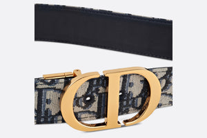 30 Montaigne Reversible Belt • Blue Smooth Calfskin and Dior Oblique Jacquard, 35 MM
