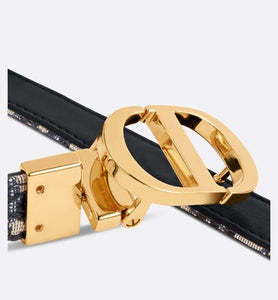 30 Montaigne Reversible Belt • Blue Smooth Calfskin and Dior Oblique Jacquard, 35 MM