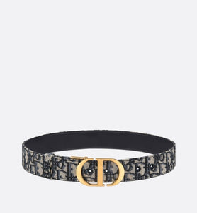 30 Montaigne Reversible Belt • Blue Smooth Calfskin and Dior Oblique Jacquard, 35 MM
