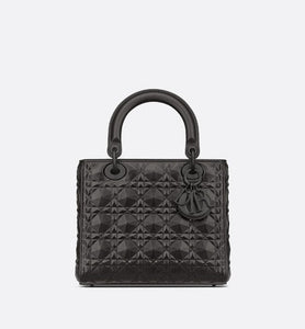 Medium Lady Dior Bag • Black Cannage Calfskin with Diamond Motif