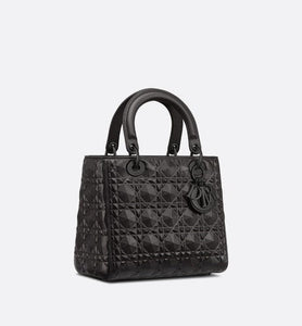 Medium Lady Dior Bag • Black Cannage Calfskin with Diamond Motif