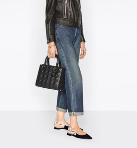 Medium Lady Dior Bag • Black Cannage Calfskin with Diamond Motif