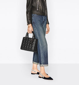 Medium Lady Dior Bag • Black Cannage Calfskin with Diamond Motif